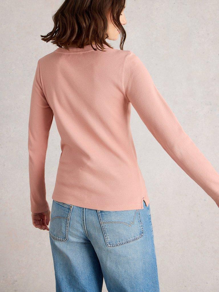 SADIE CREW NECK RIB TEE in DUS PINK - MODEL BACK