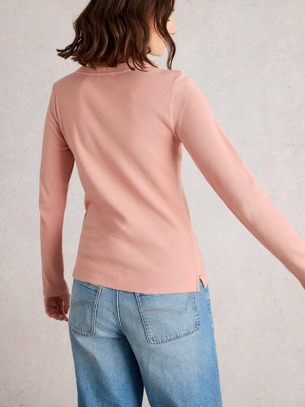 SADIE CREW NECK RIB TEE in DUS PINK - MODEL BACK