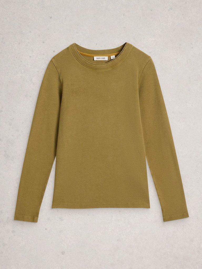 SADIE CREW NECK RIB TEE in KHAKI GRN - FLAT FRONT
