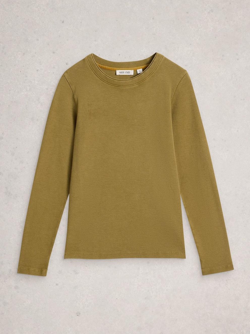 SADIE CREW NECK RIB TEE in KHAKI GRN - FLAT FRONT