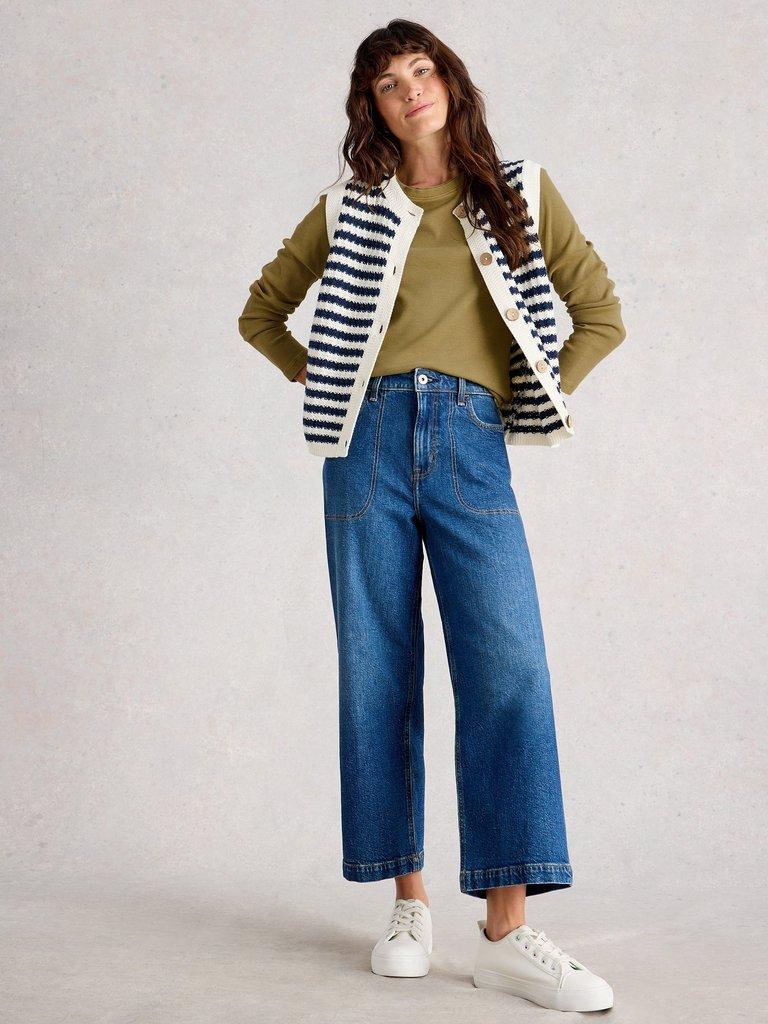 SADIE CREW NECK RIB TEE in KHAKI GRN - MODEL FRONT