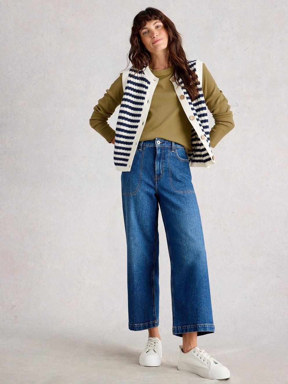 SADIE CREW NECK RIB TEE in KHAKI GRN - MODEL FRONT