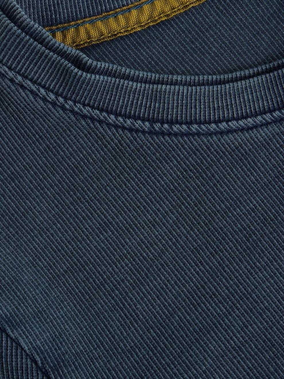 SADIE CREW NECK RIB TEE in MID BLUE - FLAT DETAIL