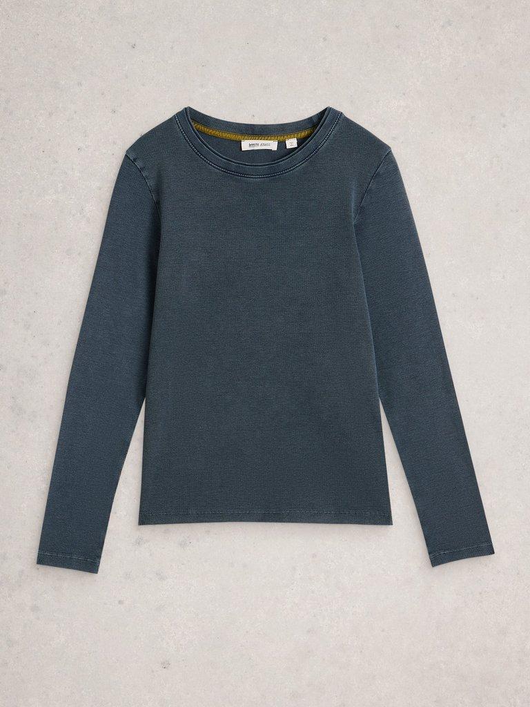 SADIE CREW NECK RIB TEE in MID BLUE - FLAT FRONT