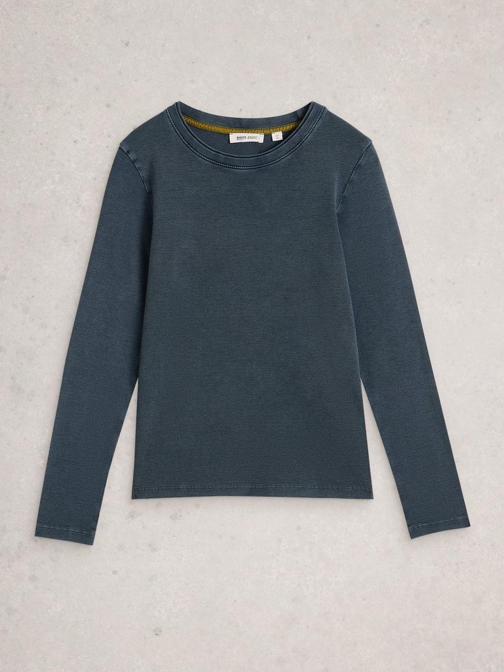 SADIE CREW NECK RIB TEE in MID BLUE - FLAT FRONT