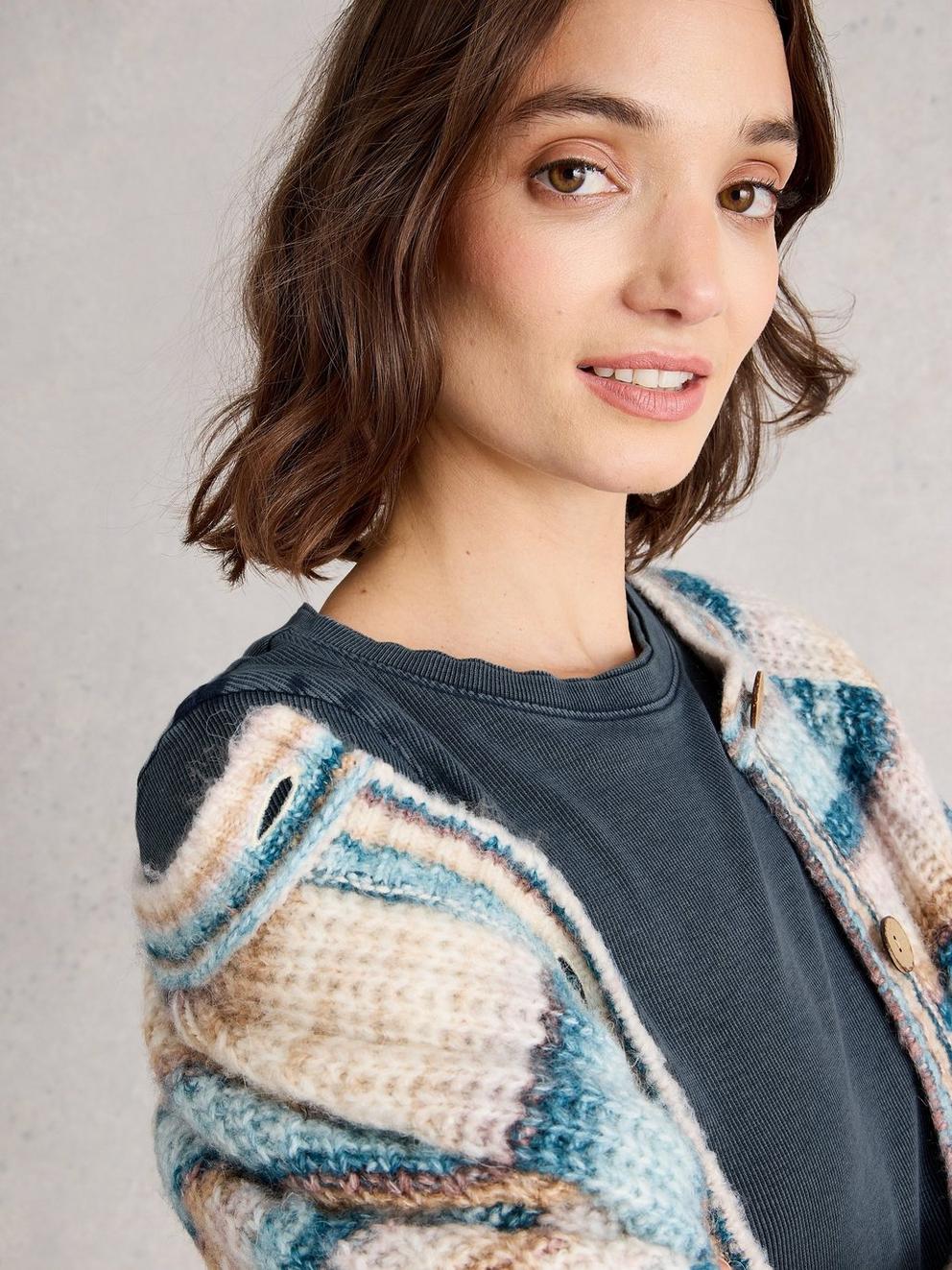 SADIE CREW NECK RIB TEE in MID BLUE - MODEL DETAIL