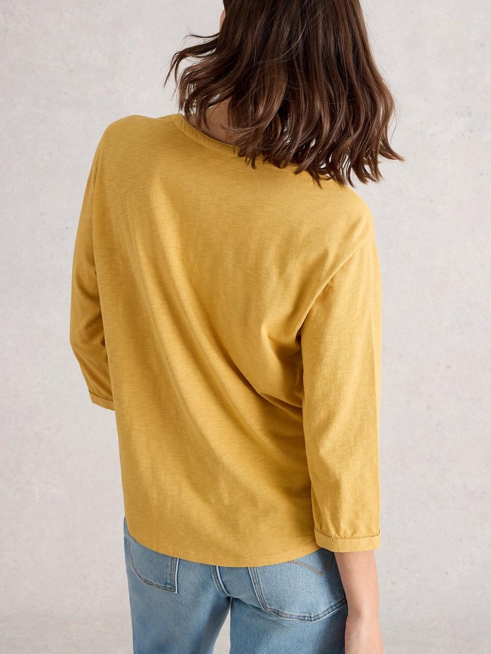 BETH HALF BUTTON SHIRT in MID CHART - MODEL BACK
