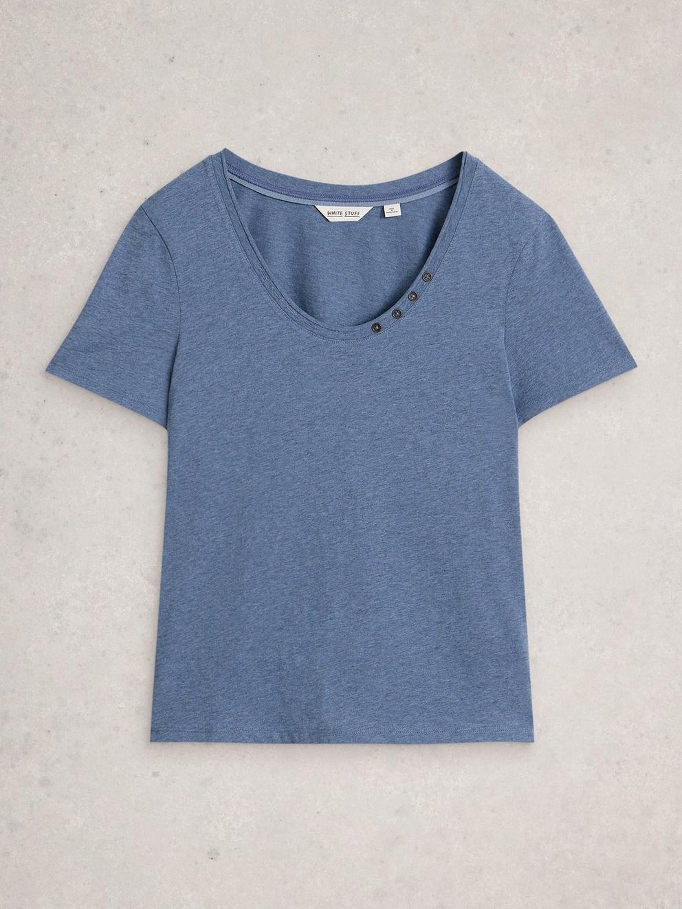 NADIA LONG SLEEVE TEE in MID BLUE - FLAT FRONT
