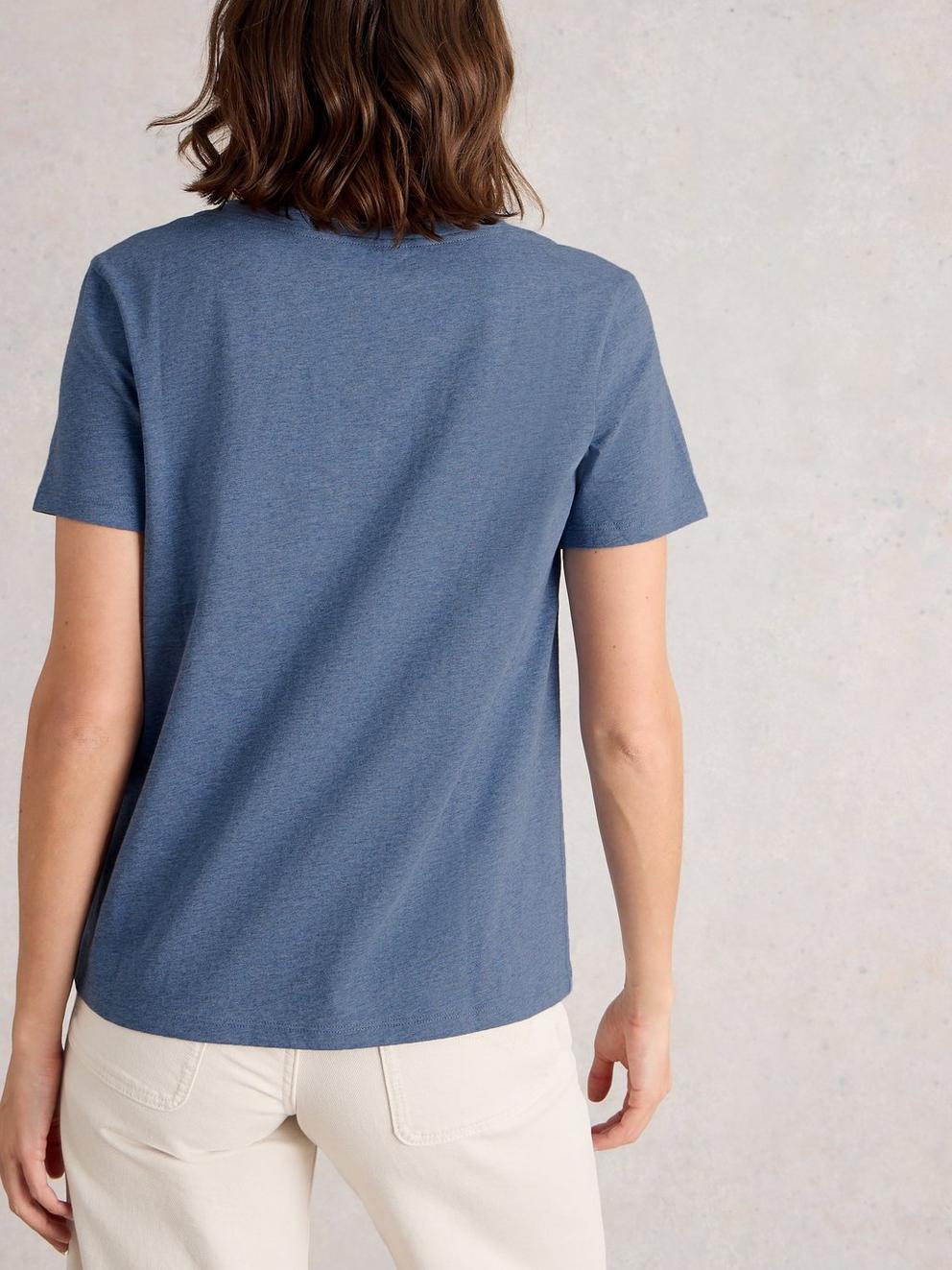NADIA LONG SLEEVE TEE in MID BLUE - MODEL BACK