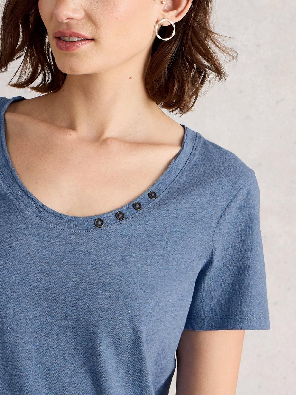 NADIA LONG SLEEVE TEE in MID BLUE - MODEL DETAIL