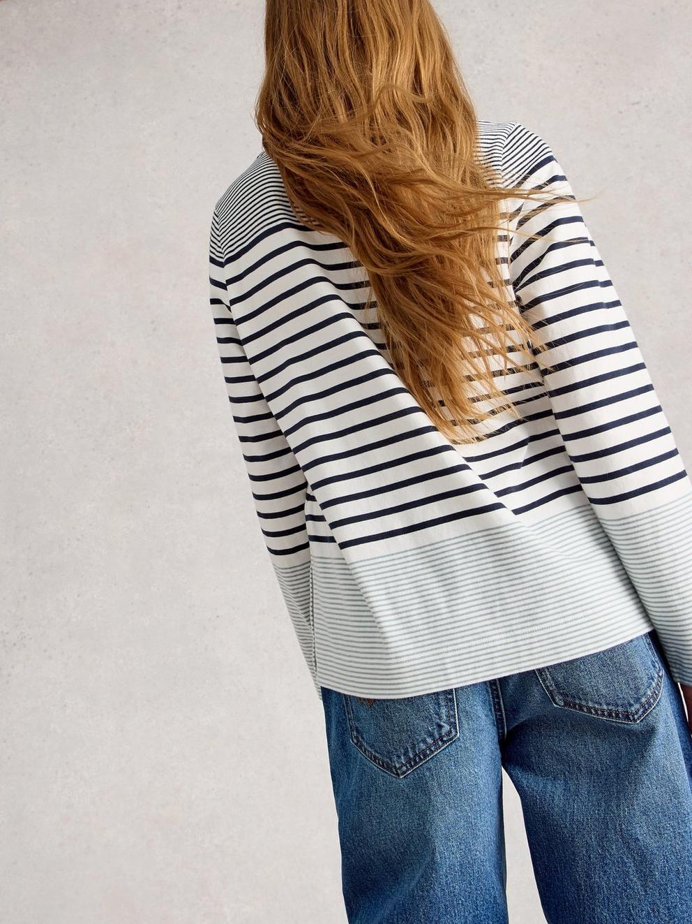 WILLOW LONG SLEEVE TOP in WHITE MLT - MODEL BACK