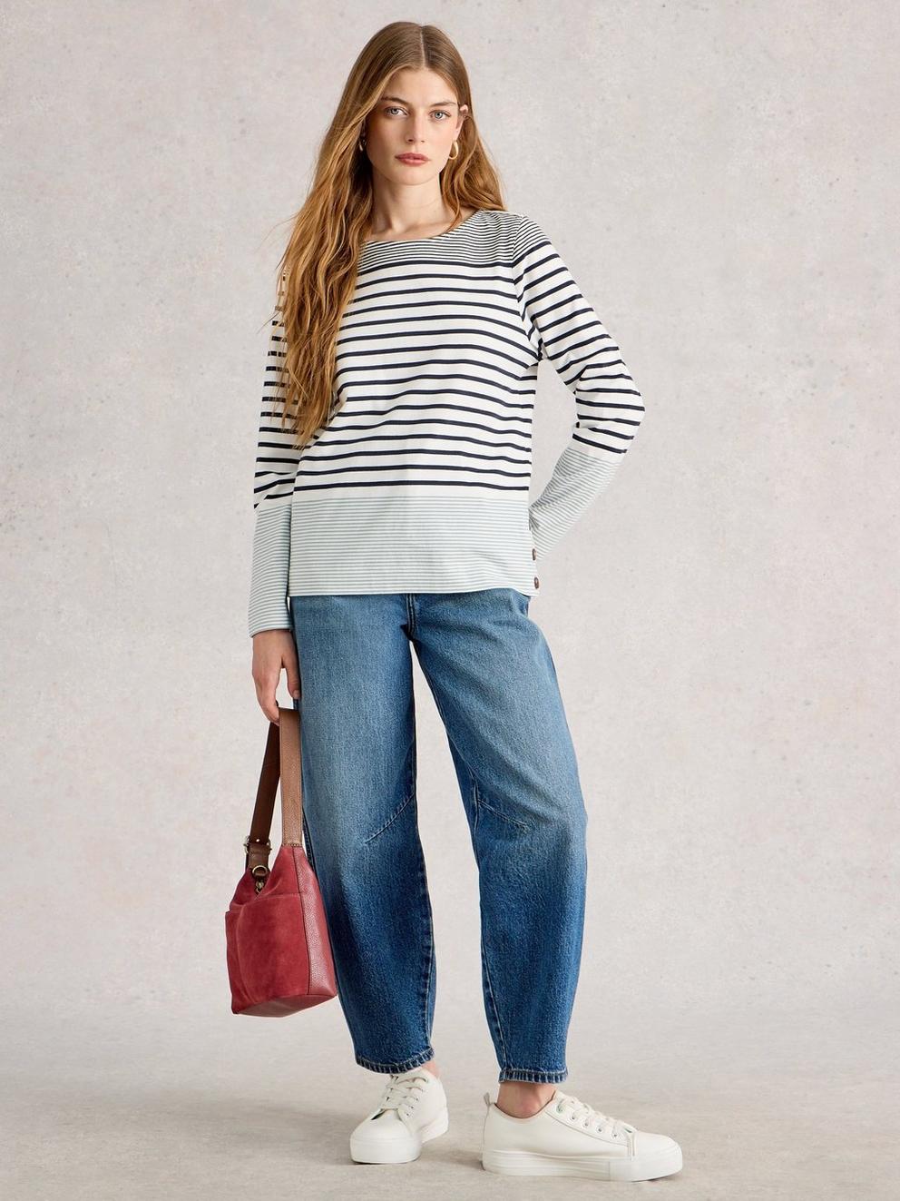 WILLOW LONG SLEEVE TOP in WHITE MLT - MODEL FRONT