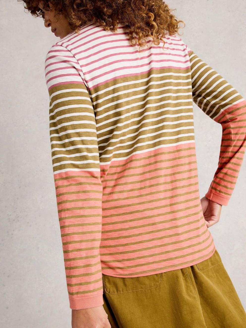 CLARA LS STRIPE TEE in GREEN MLT - MODEL BACK