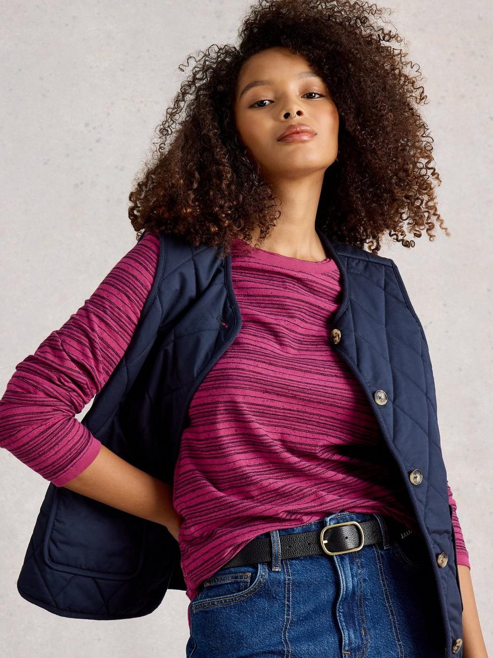 CLARA STITCH TEE in DK PLUM - LIFESTYLE