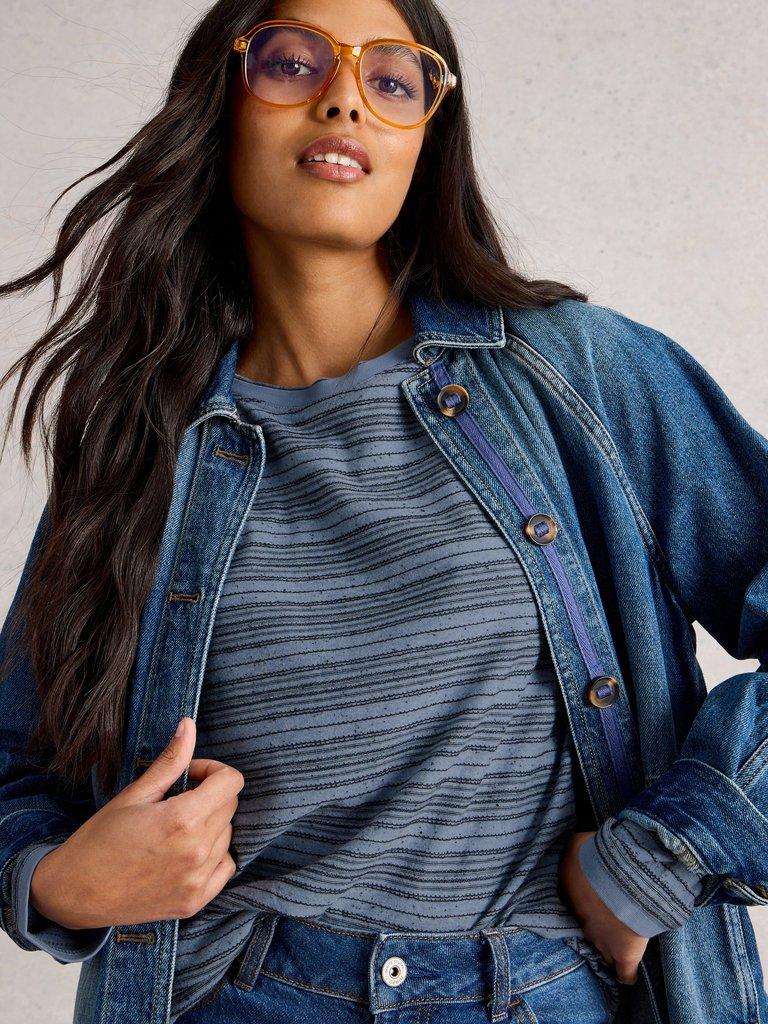CLARA STITCH TEE in MID BLUE - LIFESTYLE