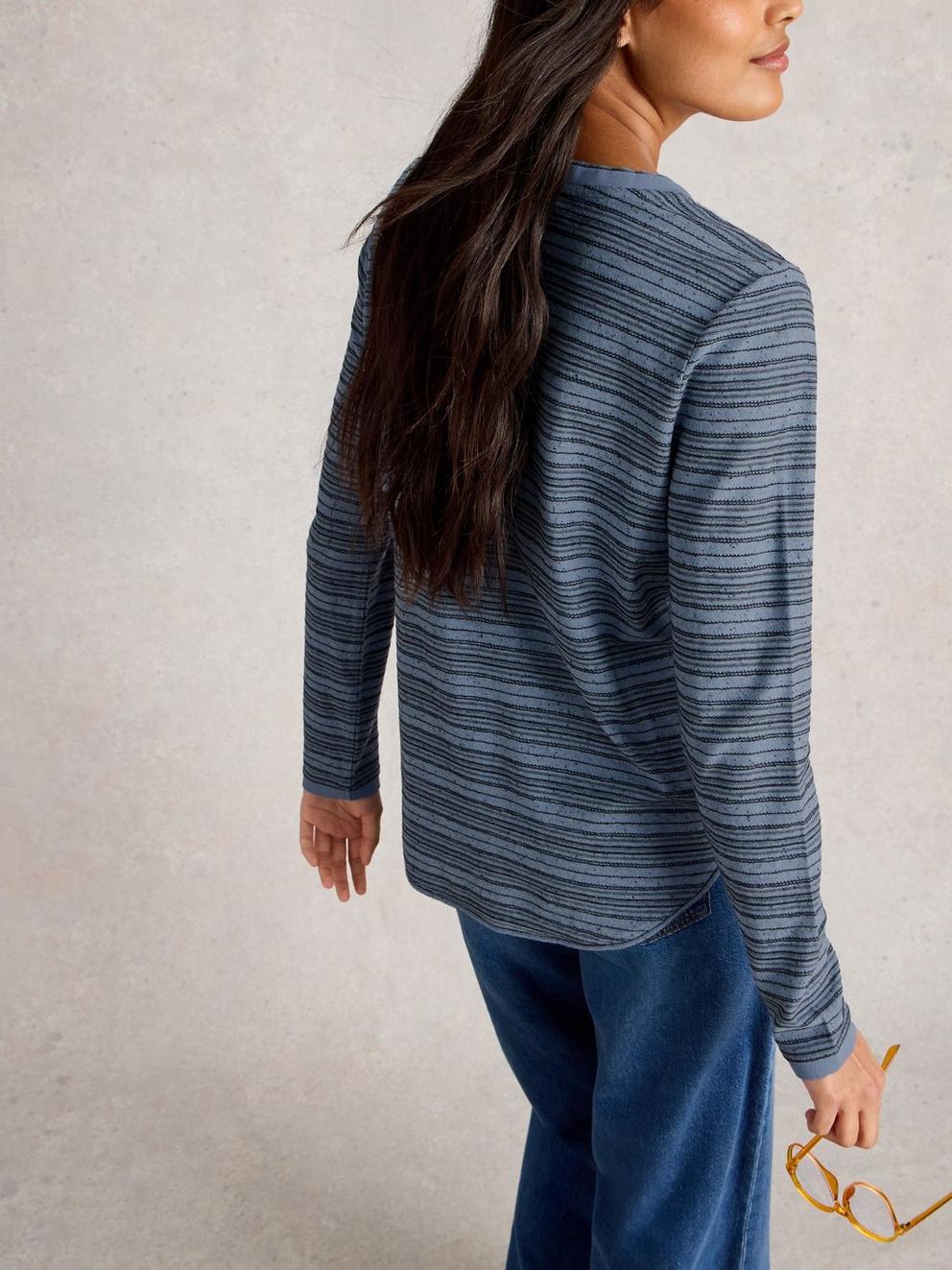 CLARA STITCH TEE in MID BLUE - MODEL BACK