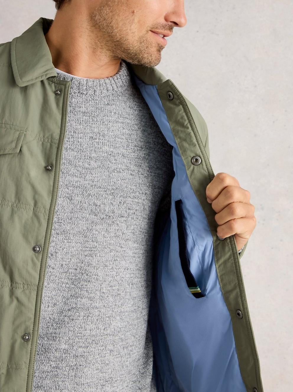 Padded Shacket  in LGT GREEN - MODEL DETAIL
