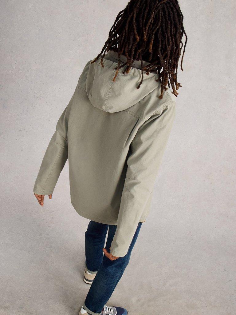 Utility Hooded Jacket in LGT NAT - MODEL BACK