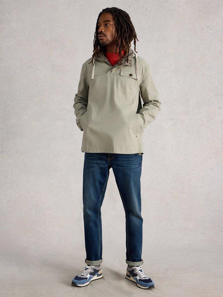 Utility Hooded Jacket in LGT NAT - MODEL FRONT