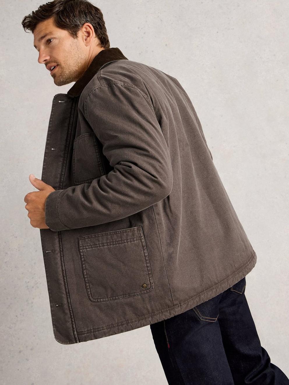 Utility Borg Lined Jacket in MID BROWN - MODEL BACK