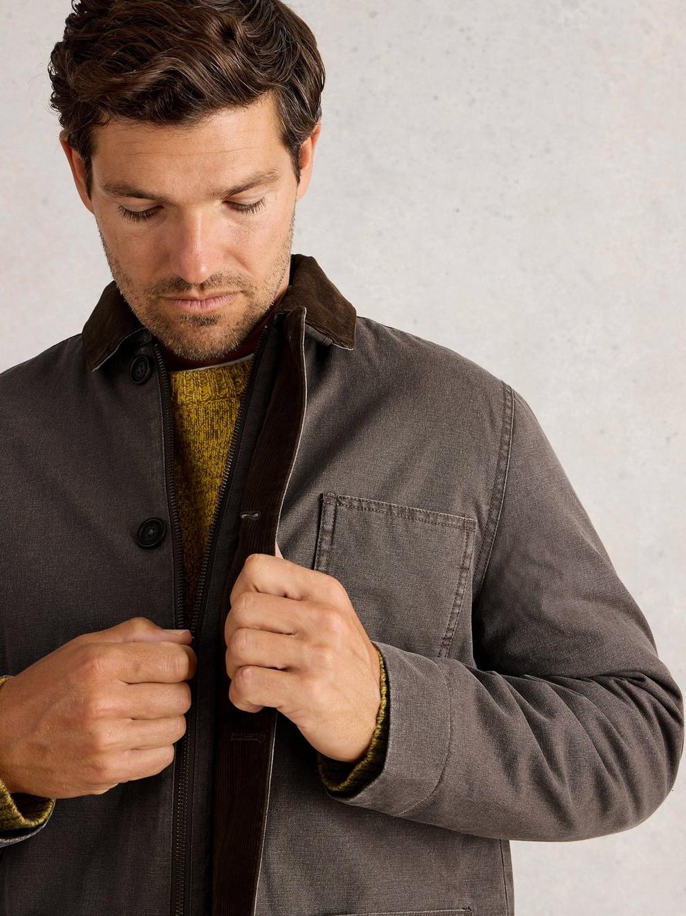 Utility Borg Lined Jacket in MID BROWN - MODEL DETAIL