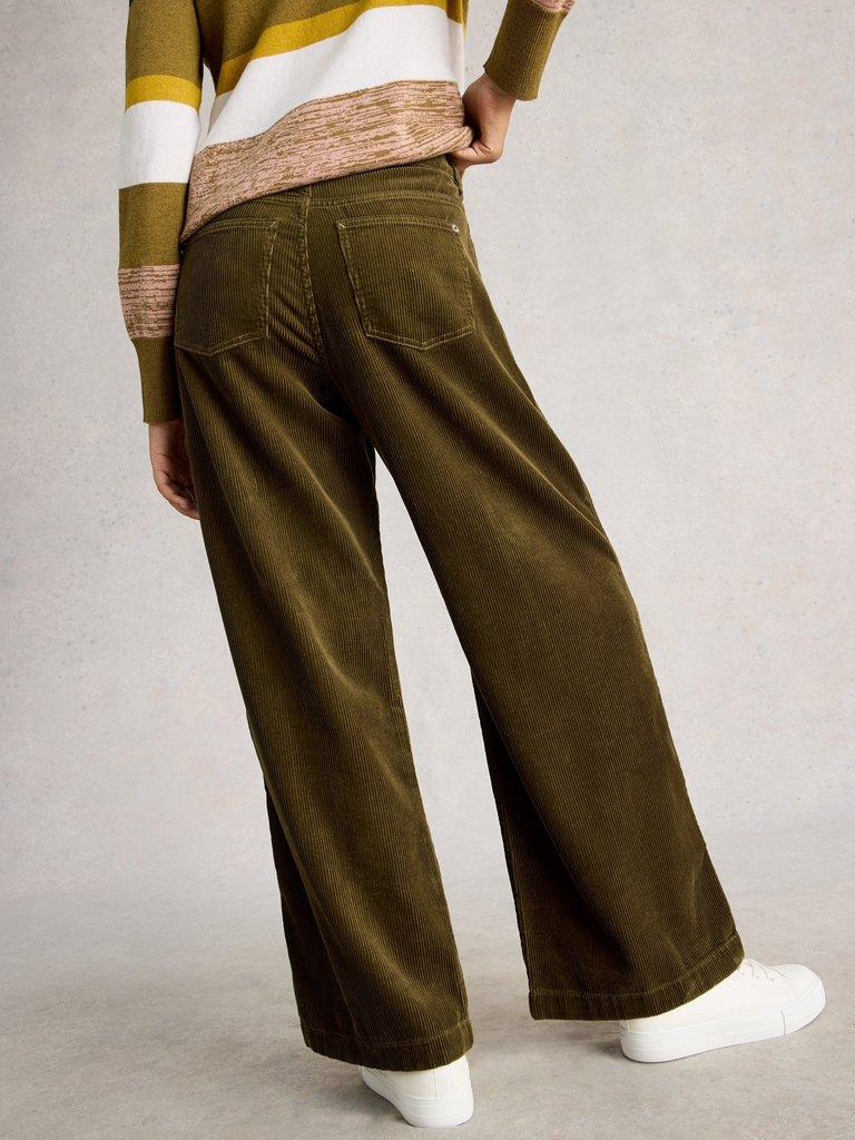 Ayla Cord Wide Leg Trouser in KHAKI GRN - MODEL BACK