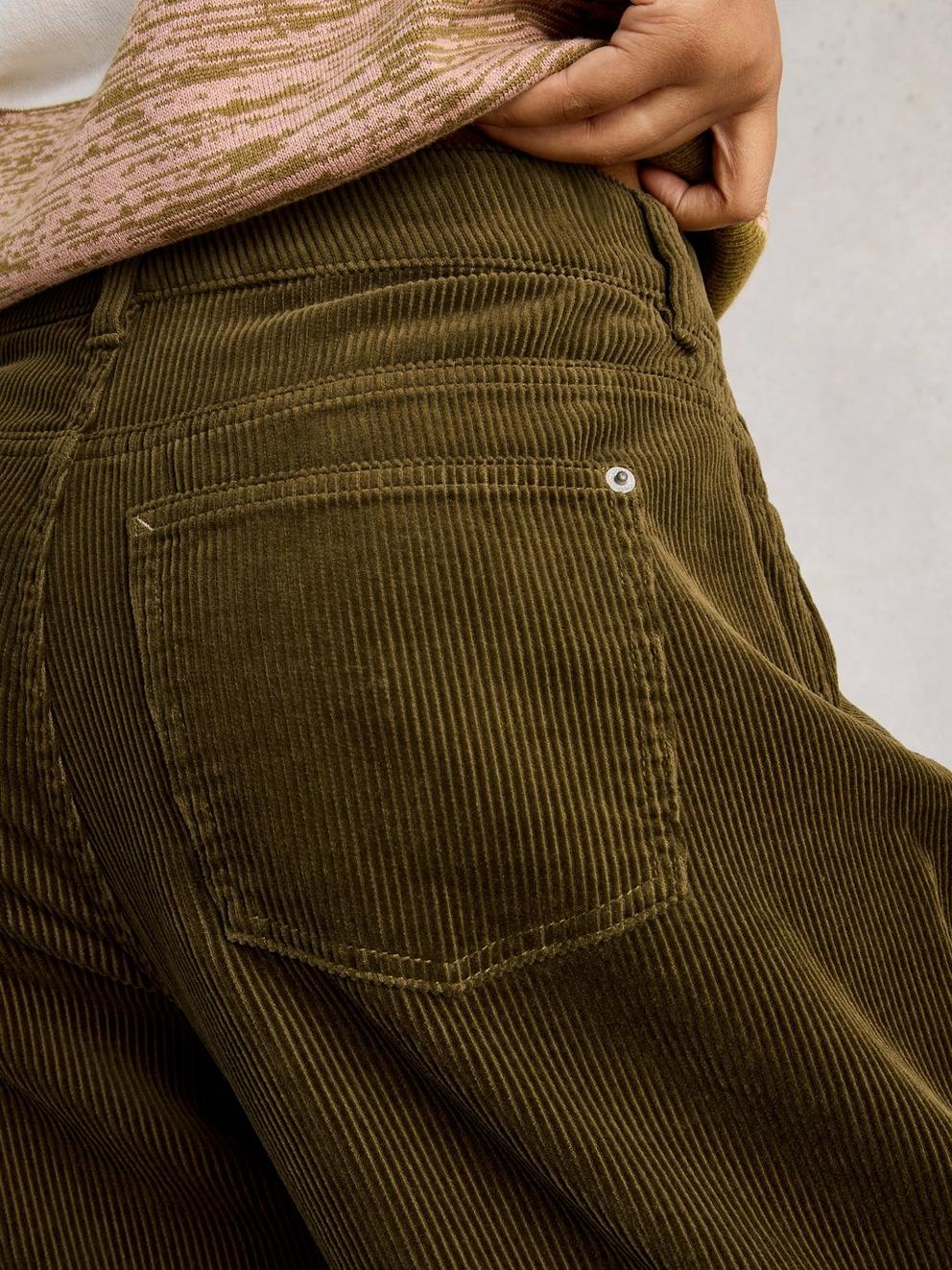 Ayla Cord Wide Leg Trouser in KHAKI GRN - MODEL DETAIL