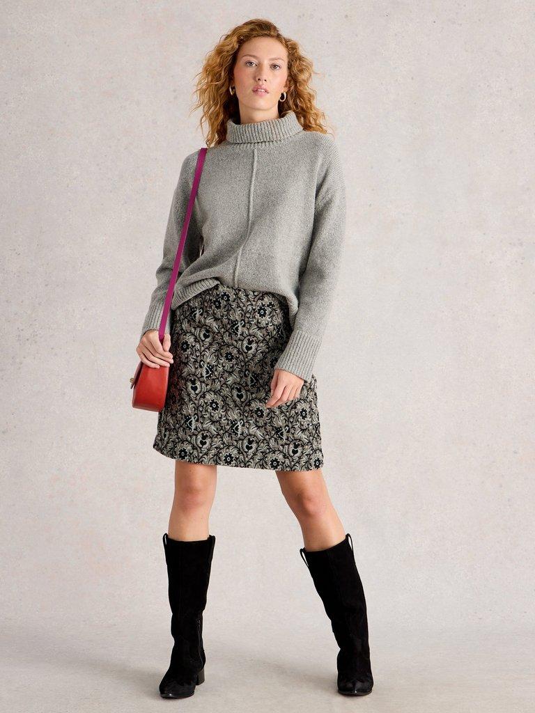 Coral Jacquard Skirt in GREY MLT - MODEL FRONT