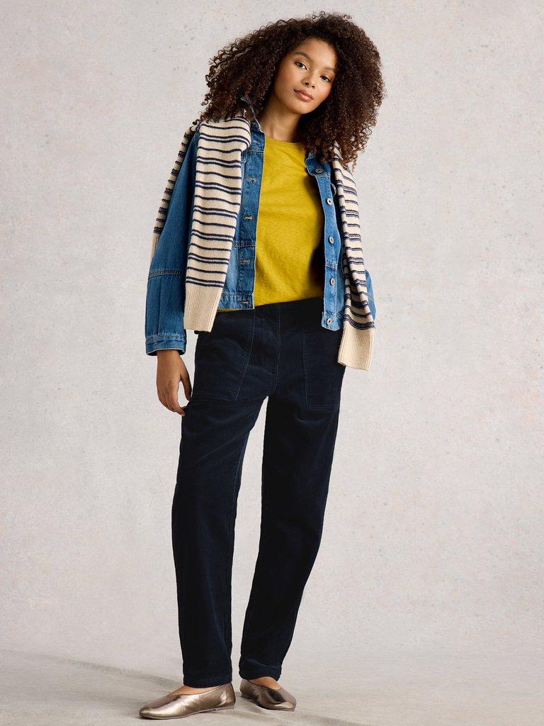 Twister Macro Cord Trouser in DARK NAVY - MODEL FRONT