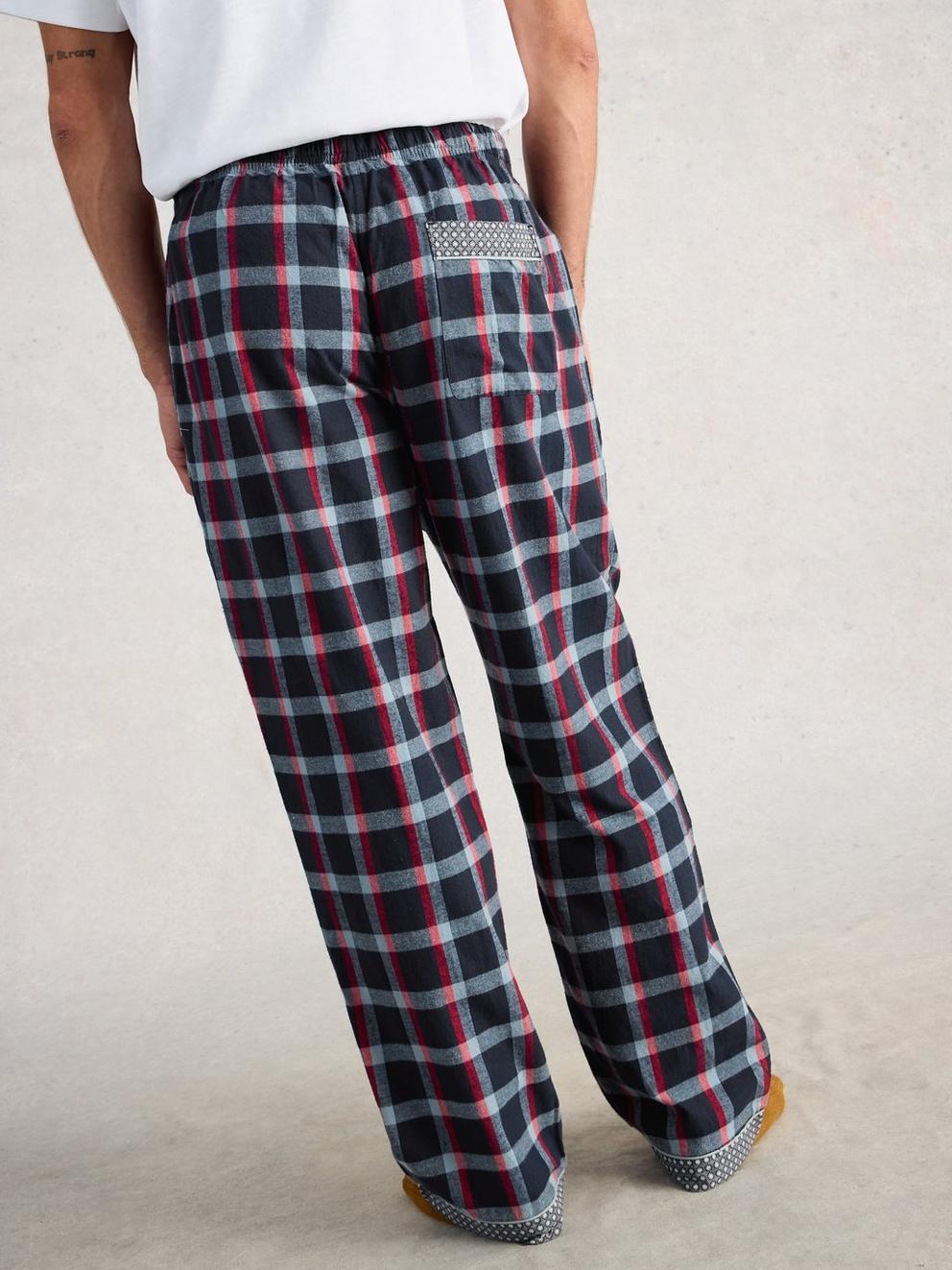 Flannel Moorland PJ Trousers in DARK NAVY - MODEL BACK