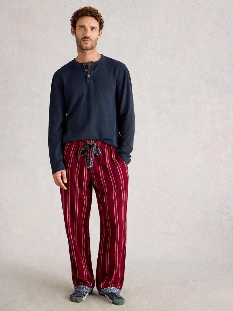 Flannel Moorland PJ Trousers in DK PLUM - MODEL FRONT