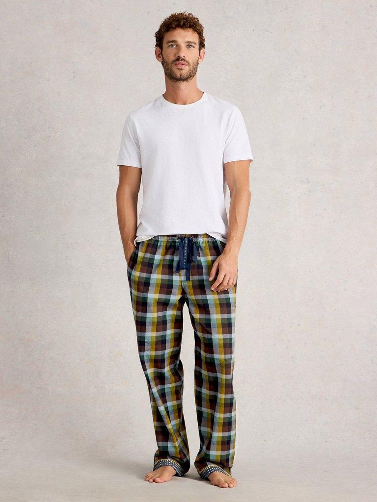 Flannel Moorland PJ Trousers in GREEN MLT - MODEL FRONT