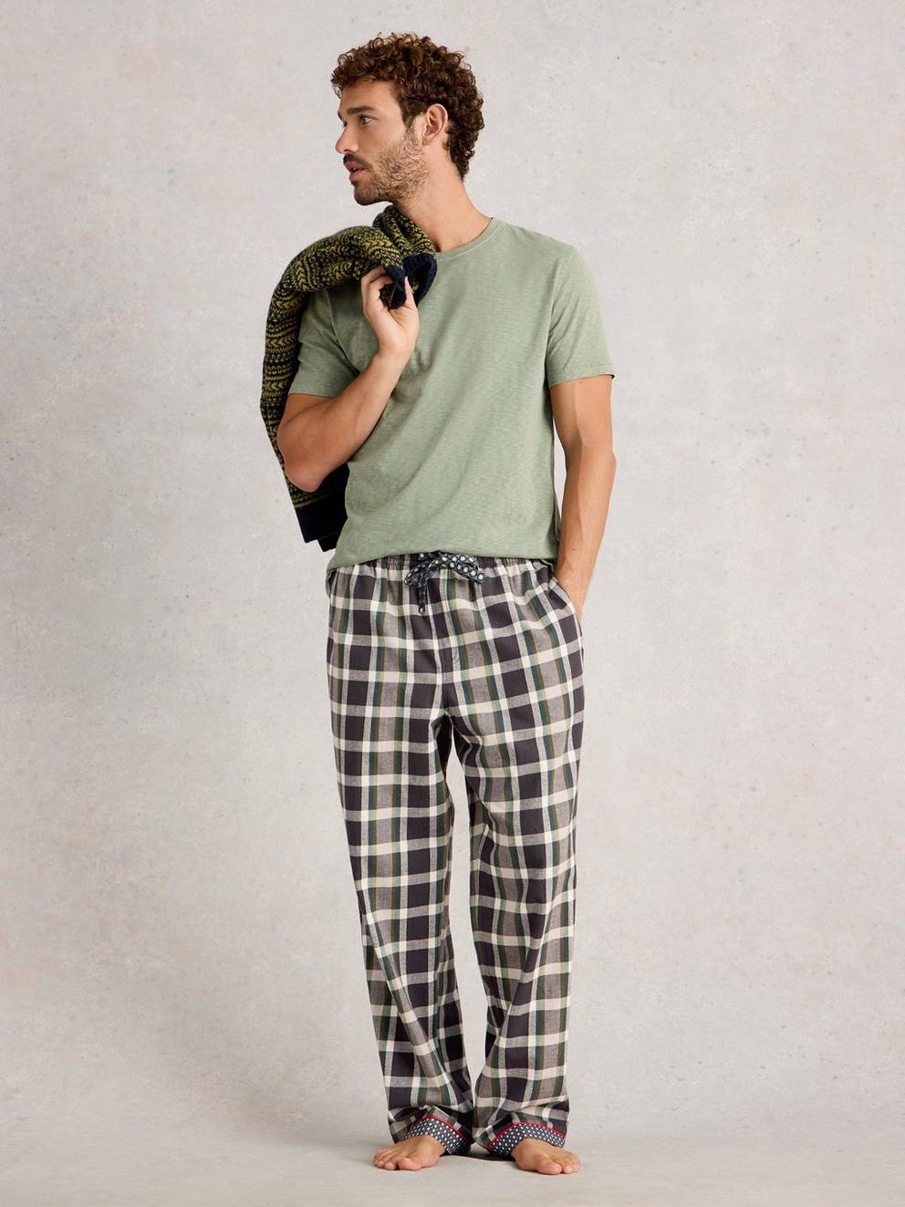 Flannel Moorland PJ Trousers in GREY MLT - MODEL FRONT