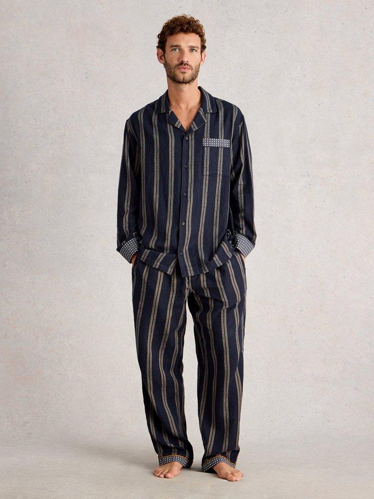 Flannel Moorland PJ Trousers in NAVY MULTI - MODEL FRONT