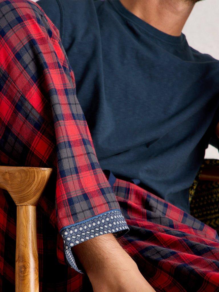 Flannel Moorland PJ Trousers in RED MLT - MODEL DETAIL