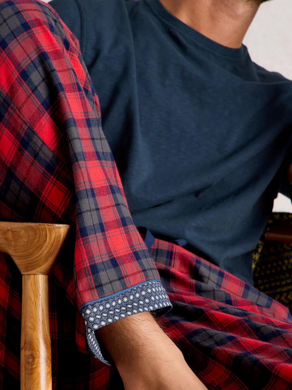 Flannel Moorland PJ Trousers in RED MLT - MODEL DETAIL