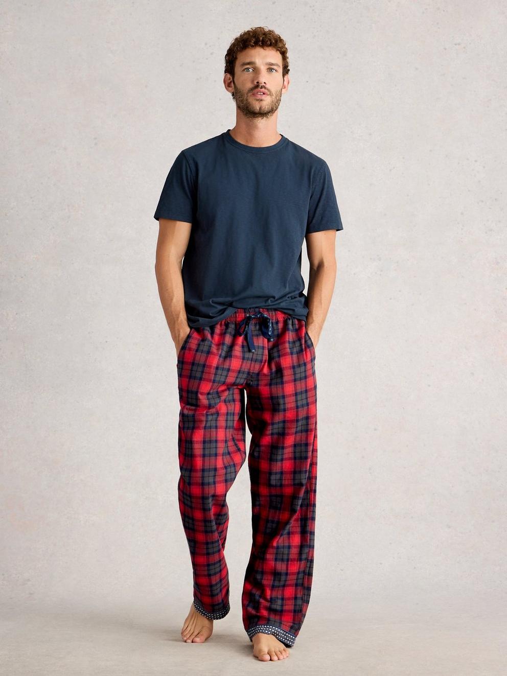 Flannel Moorland PJ Trousers in RED MLT - MODEL FRONT