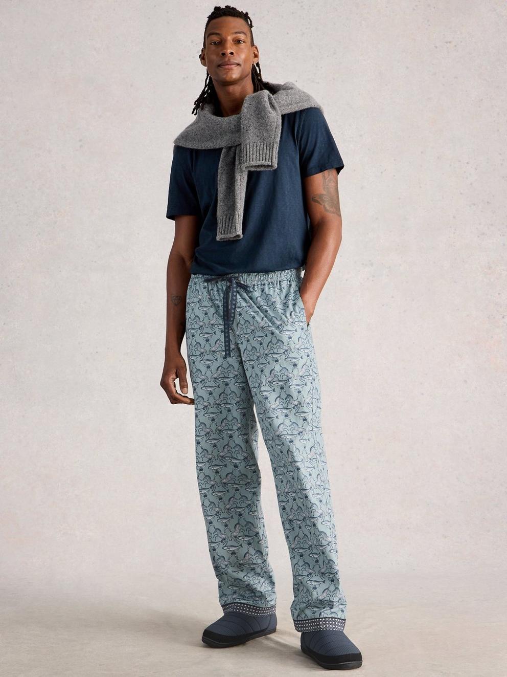 Wells Printed PJ Trouser in BLUE PR - MODEL FRONT