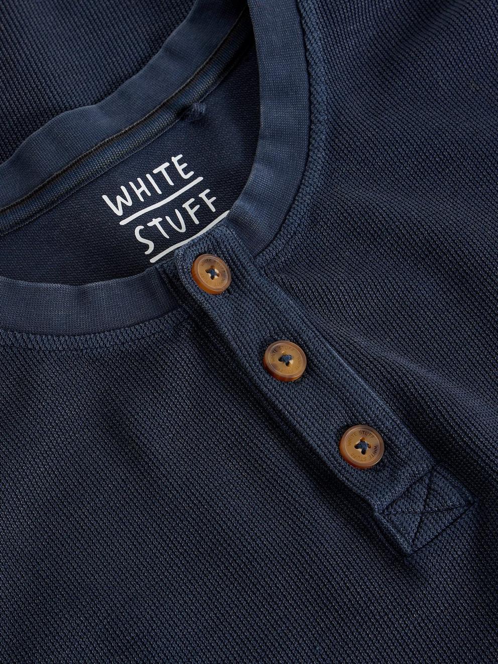 Helston Waffle Henley in DARK NAVY - FLAT DETAIL