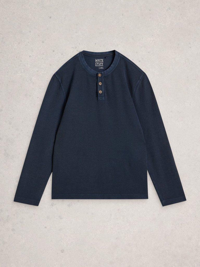 Helston Waffle Henley in DARK NAVY - FLAT FRONT