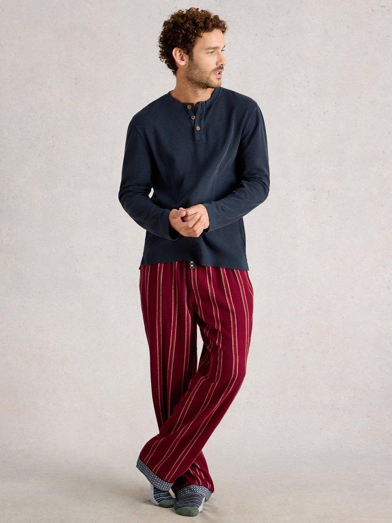 Helston Waffle Henley in DARK NAVY - MODEL FRONT