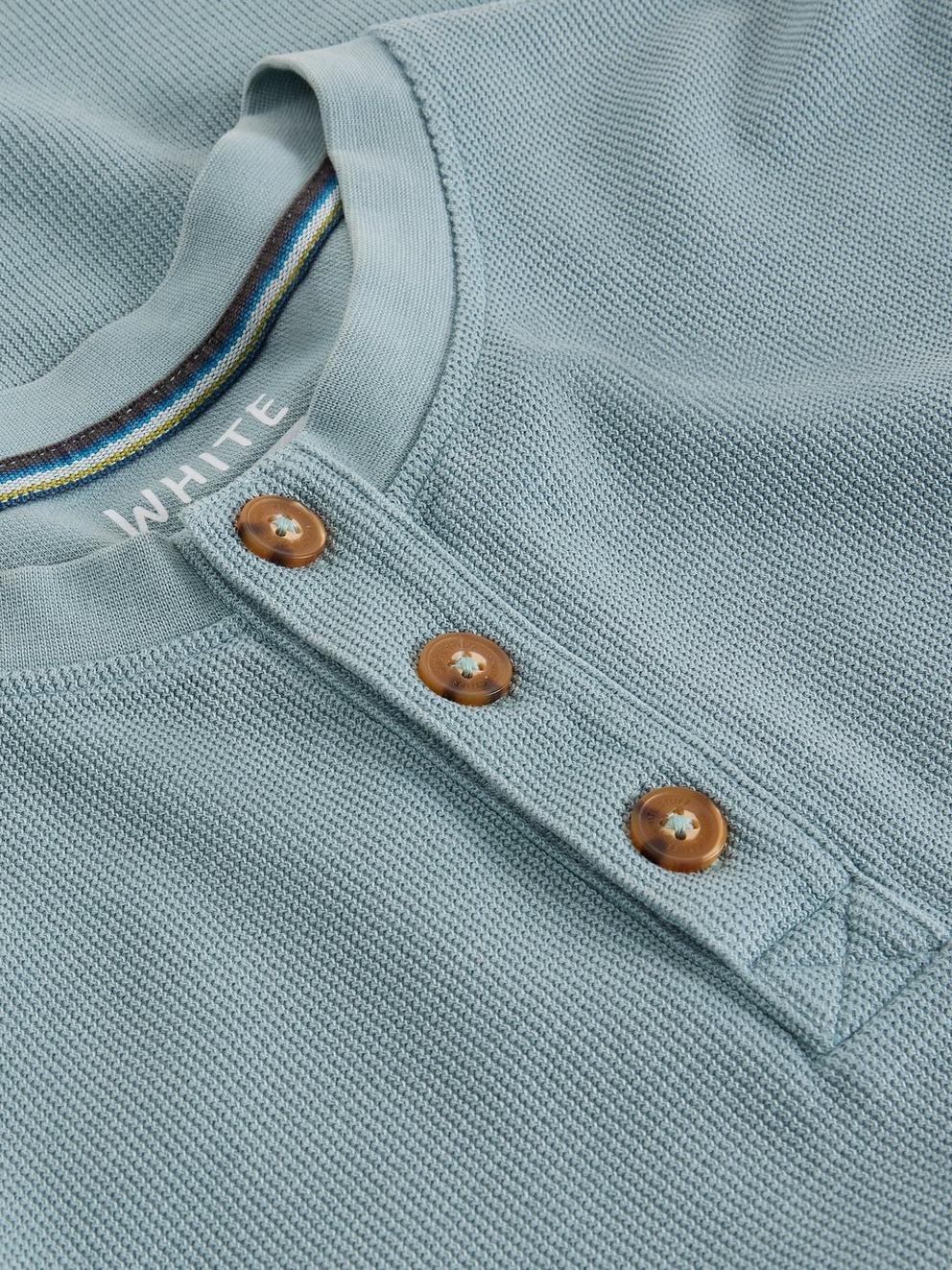 Helston Waffle Henley in LGT BLUE - FLAT DETAIL