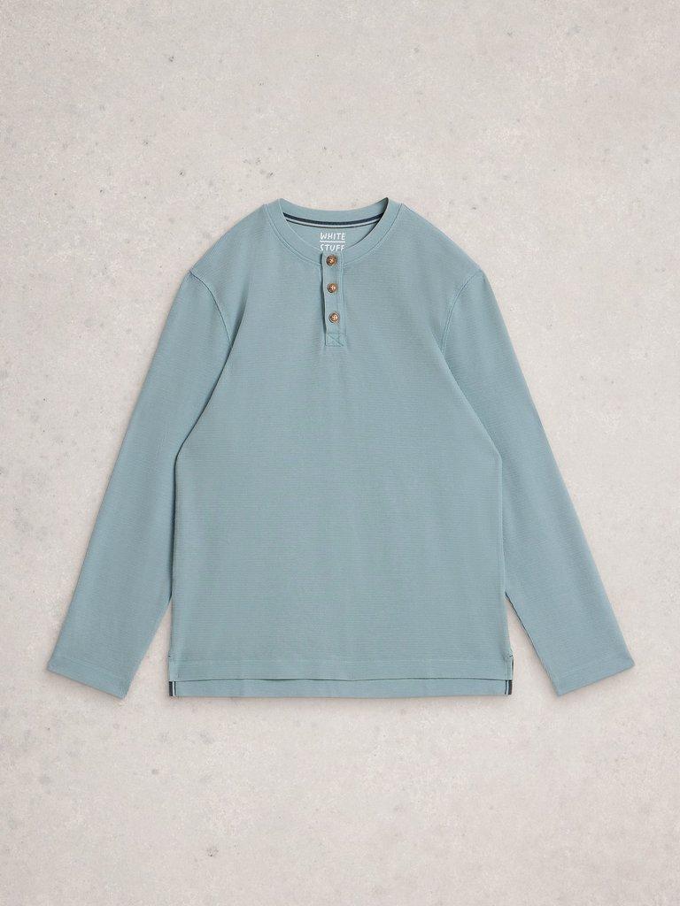 Helston Waffle Henley in LGT BLUE - FLAT FRONT