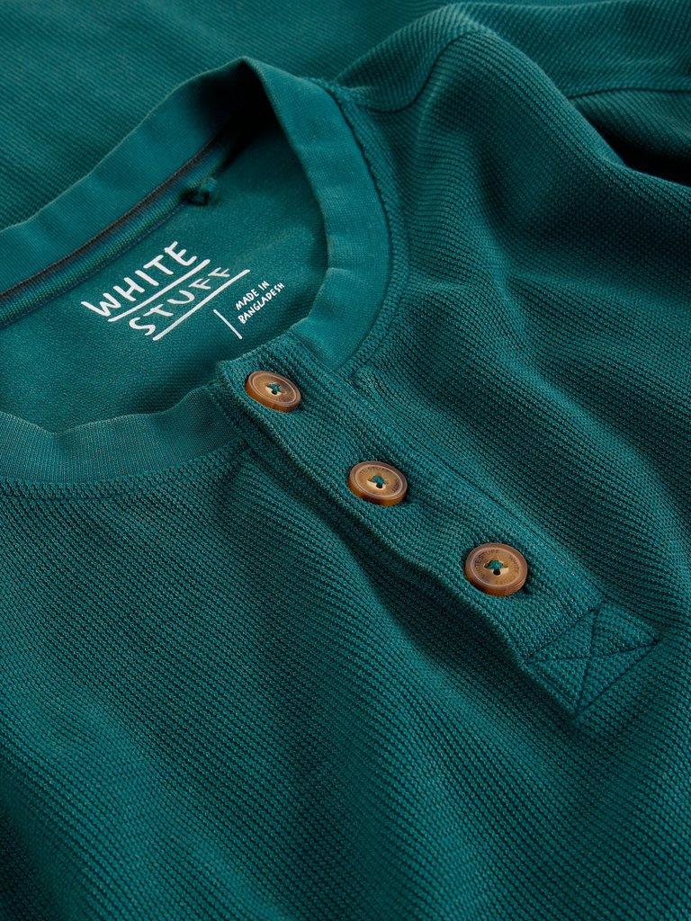 Helston Waffle Henley in MID GREEN - FLAT DETAIL