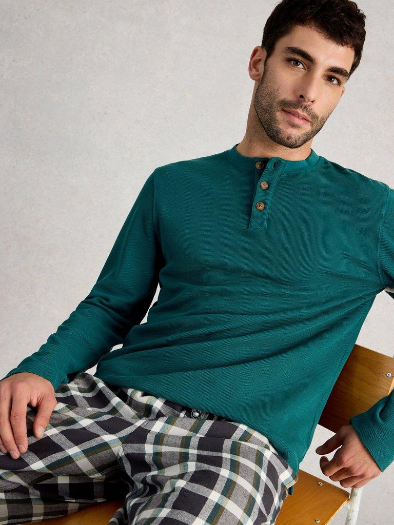 Helston Waffle Henley in MID GREEN - LIFESTYLE