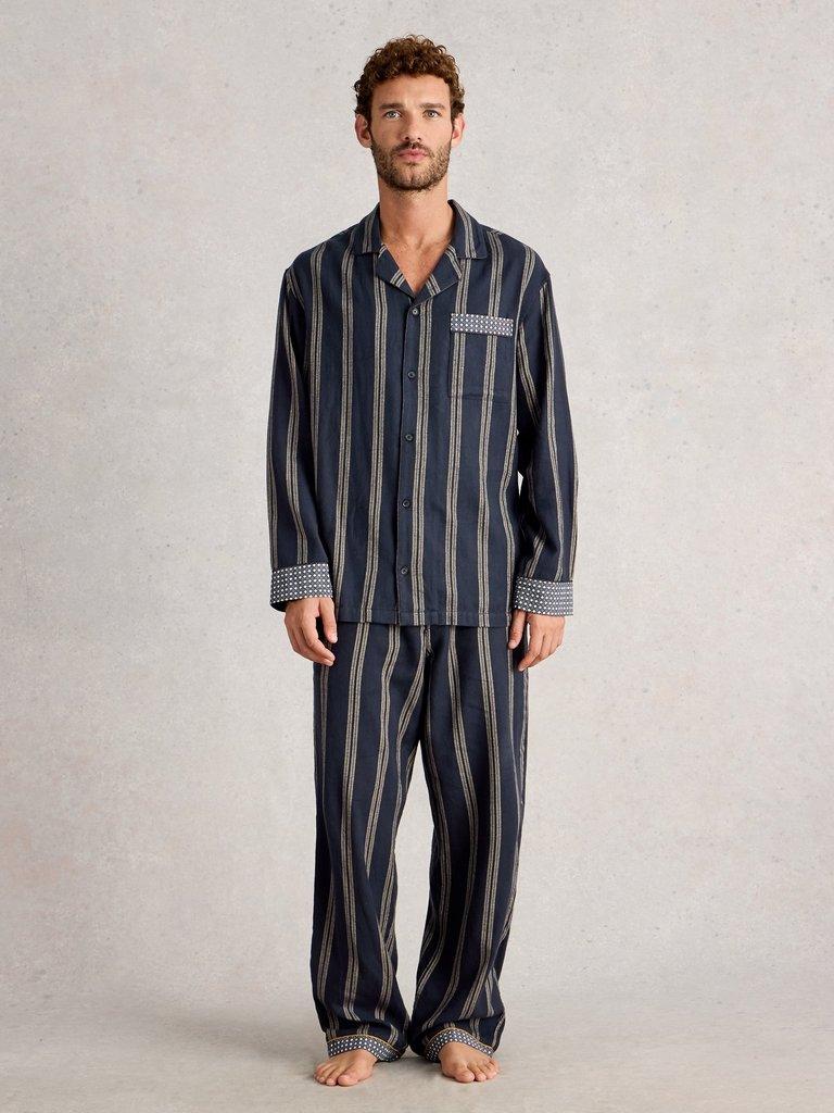 Moorland Flannel PJ Top in NAVY MULTI - MODEL FRONT