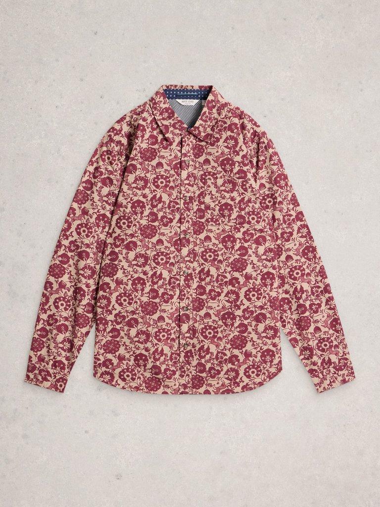 Finsbury Folk Print Shirt in PLUM PR - FLAT FRONT