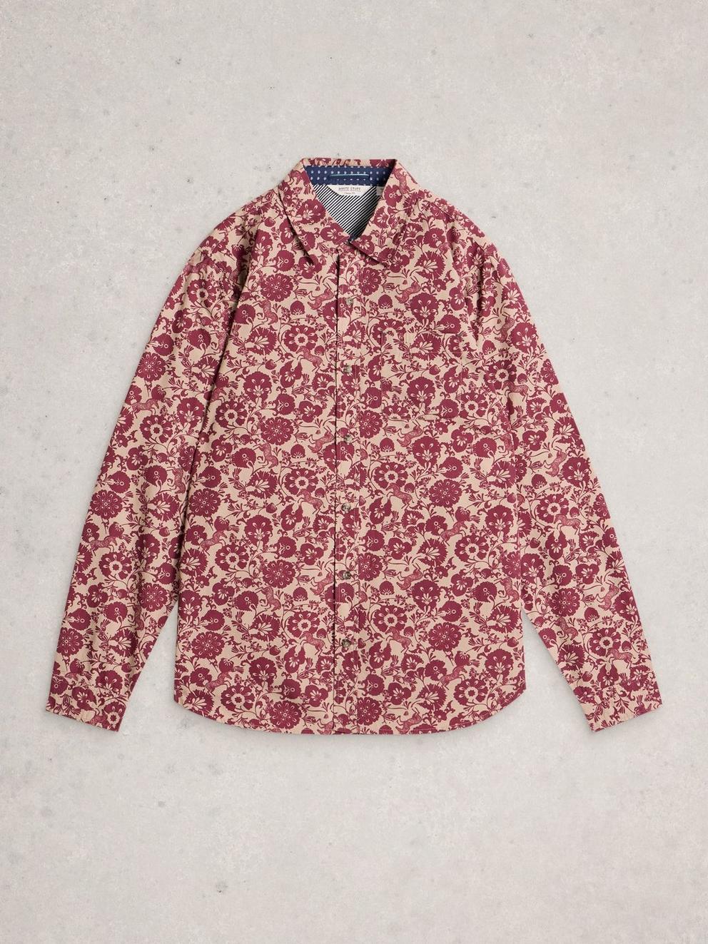 Finsbury Folk Print Shirt in PLUM PR - FLAT FRONT