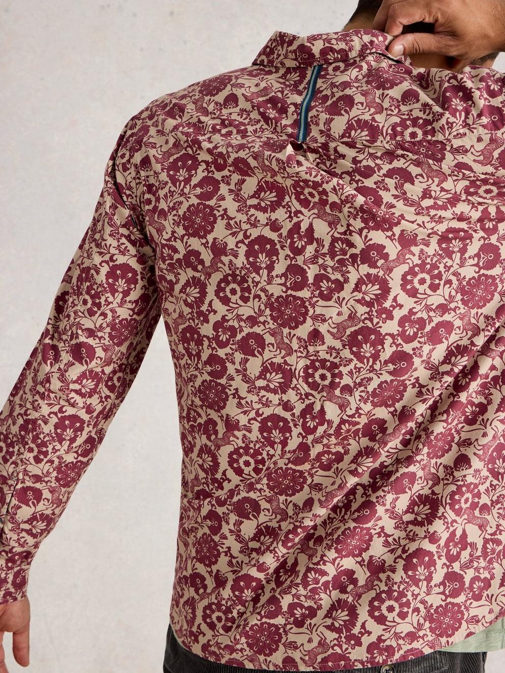 Finsbury Folk Print Shirt in PLUM PR - MODEL BACK