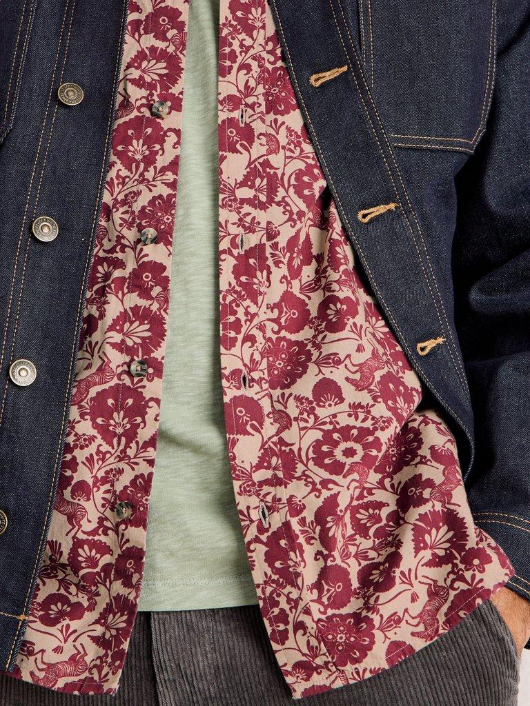 Finsbury Folk Print Shirt in PLUM PR - MODEL DETAIL